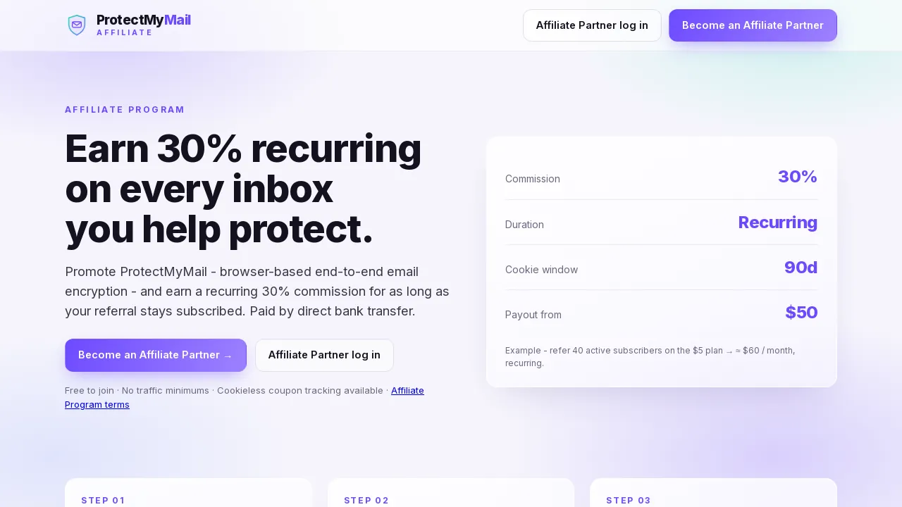 The start page of the affiliate portal with the Become an Affiliate Partner button