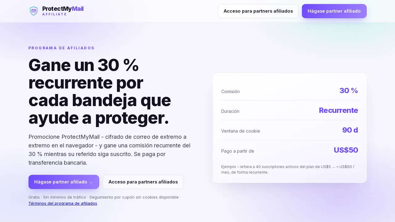 La página de inicio del portal de afiliados con el botón Hágase partner afiliado