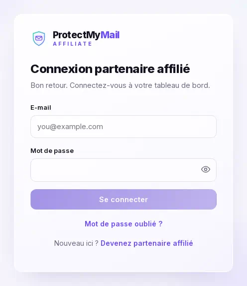 Le formulaire de connexion avec le lien Mot de passe oublié ?