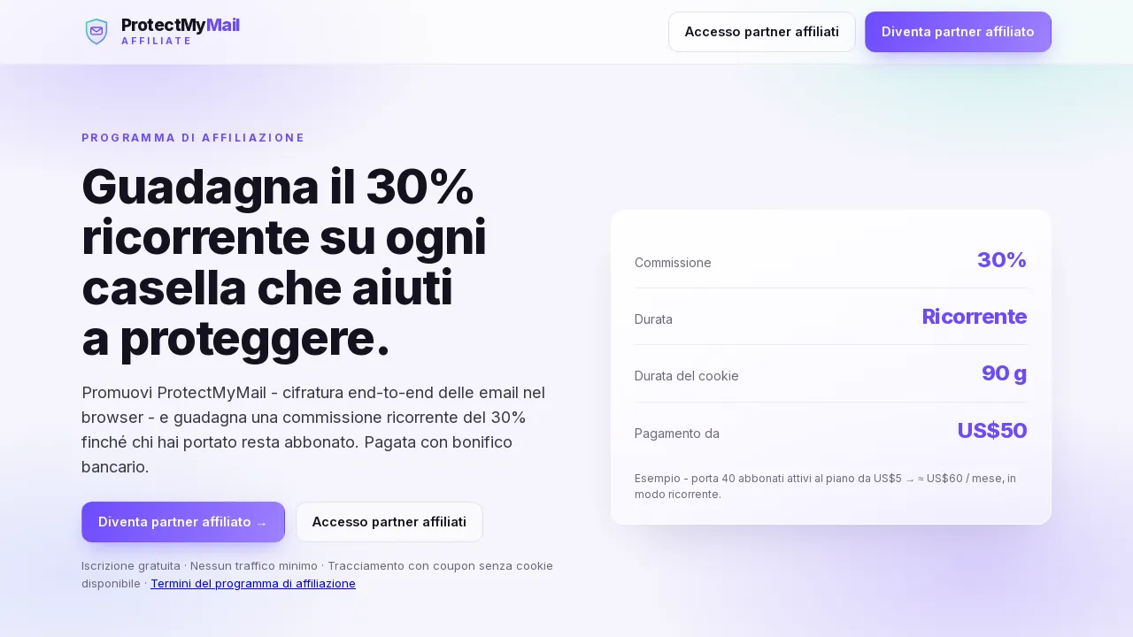 La pagina iniziale del portale affiliati con il pulsante Diventa partner affiliato