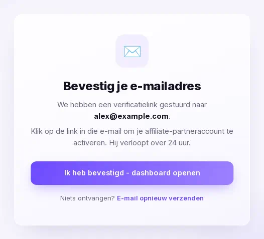 Het scherm Bevestig je e-mailadres met de link E-mail opnieuw verzenden