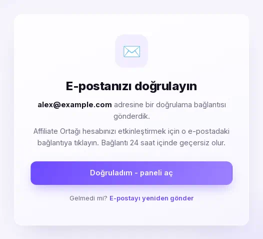 E-postayı yeniden gönder bağlantısıyla E-postanızı doğrulayın ekranı