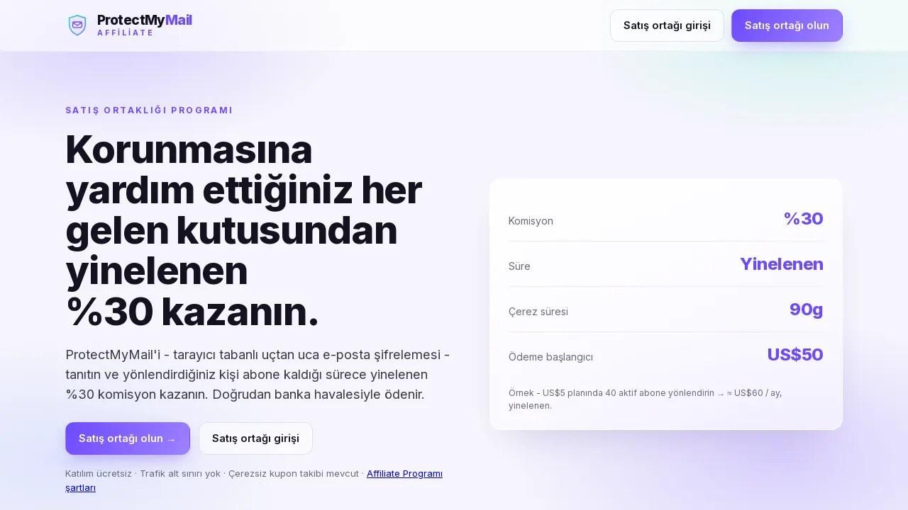 Satış ortağı olun düğmesiyle affiliate portalının başlangıç sayfası